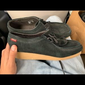 black suede clark low top shoes